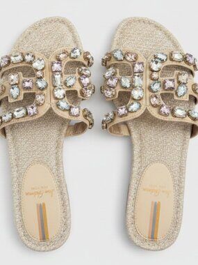 Sam Edelman Embellished Slide Sandals Size 7.5 | Women's Crystal Flat Sandals